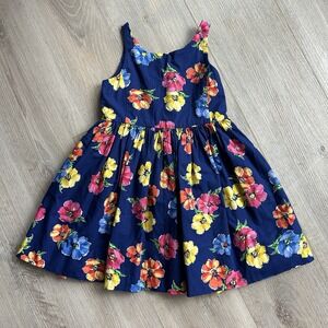 Polo Ralph Lauren Girls Dress Size 4/4T Blue‎ Floral Pockets Pleated Sleeveless
